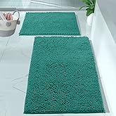 LuxUrux Chenille Bath Mat Set, Turquoise, Extra-Soft Plush Bath Rug, 16'' x 24'' + 20'' x 30'', Super Absorbent, Non-Slip Backing, 2 Piece