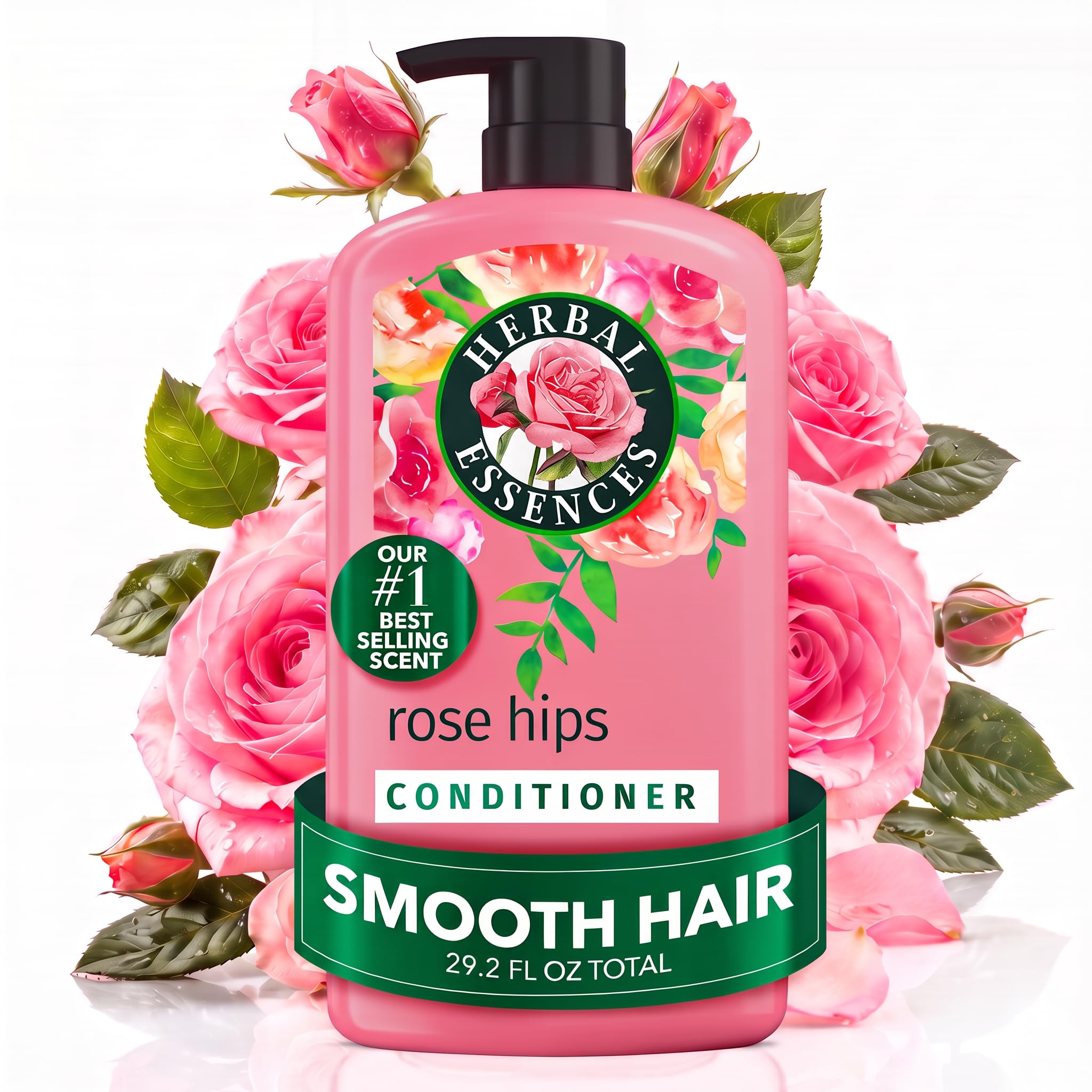 Herbal Essences Conditioner, Rose Hips- Smooth Collection, Shiny Hair with Vitamin E & Jojoba, Safe for Color Treated Hair, Floral Scent, Cruelty-Free, Dermatologist-Tested, 29.2 Fl Oz