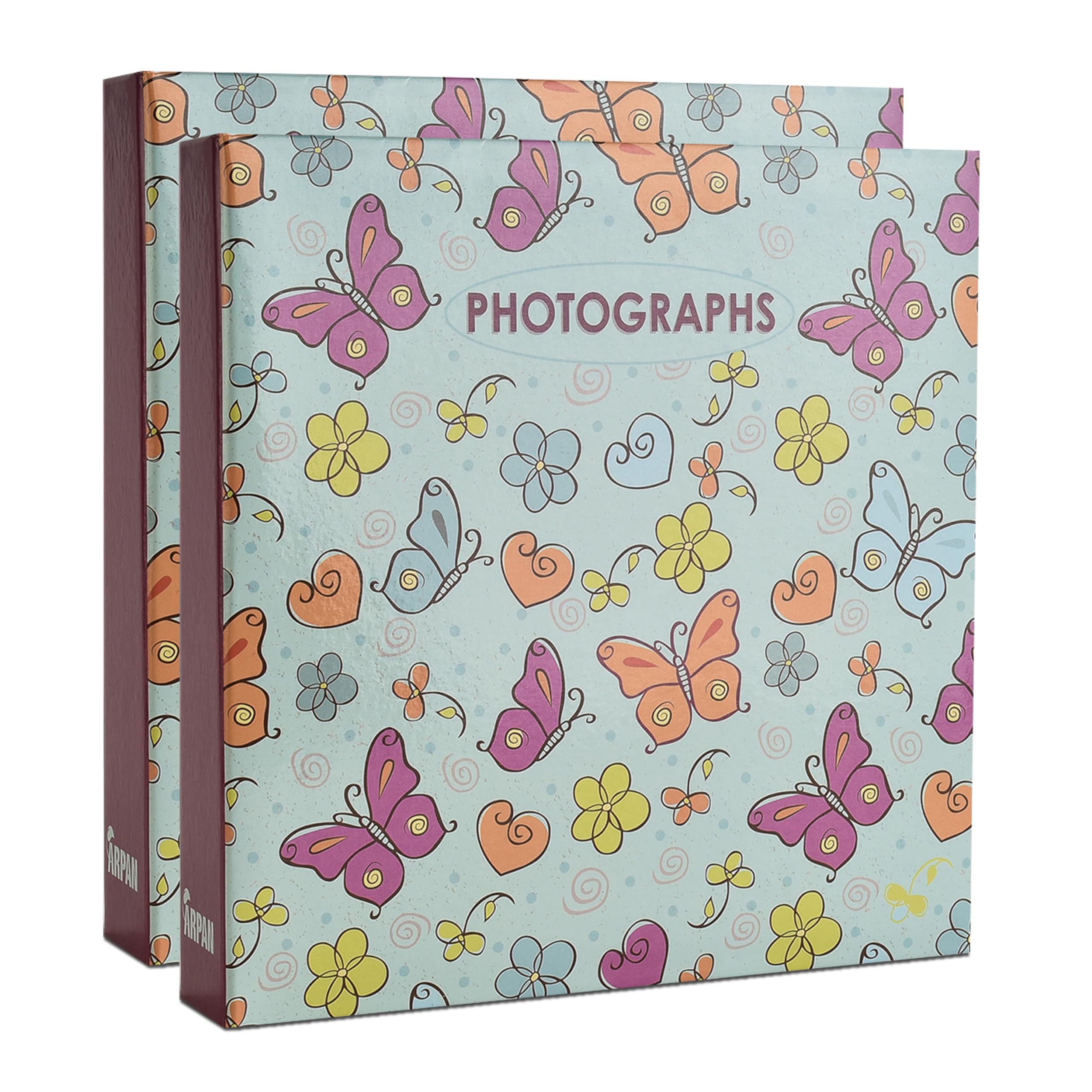 ARPAN 2 x Picture Photo Album, Holiday Destinations/Memory, to fit 200 Photos 4x6'' / 10x15cm with Memo Writing Area, Butterfly vintage Design