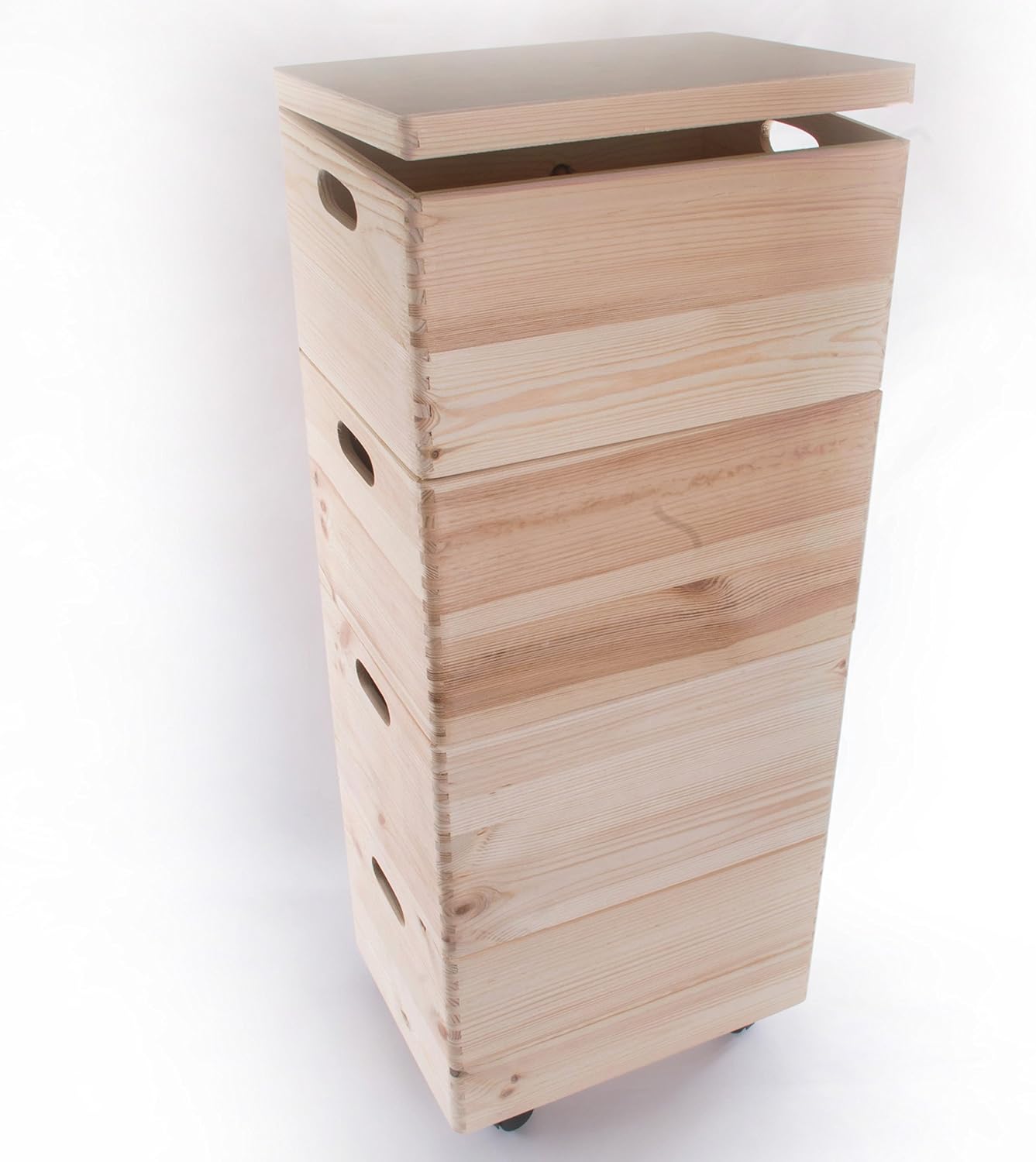 4 Wooden Stackable Storage Crates Boxes With Hinged Lid Handles