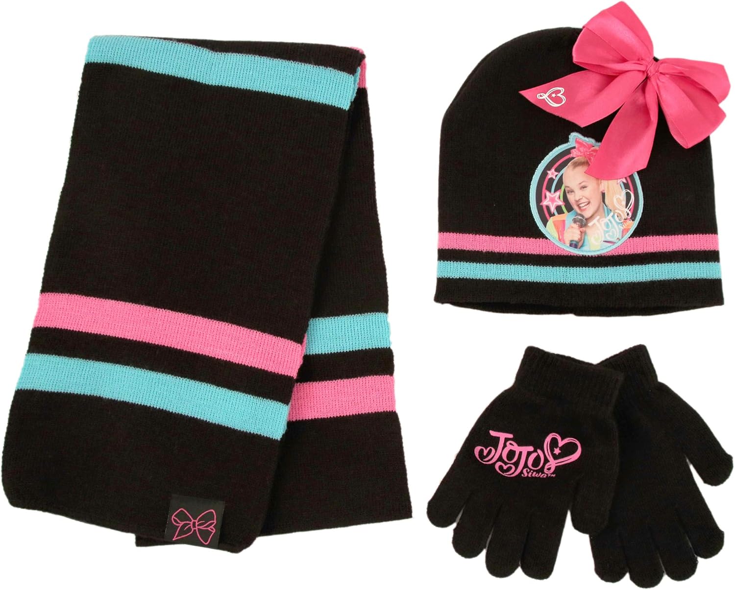 Nickelodeon JoJo Hat, Scarf and Gloves Cold Weather Set, Black, Girls, Ages 4-7: Clothing