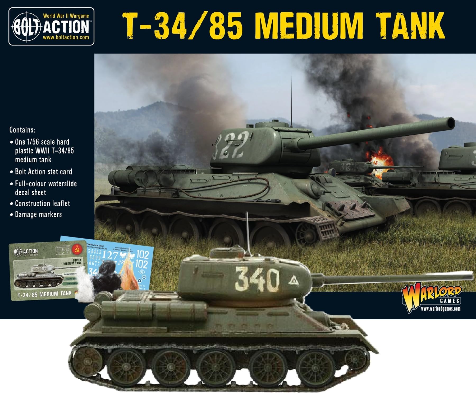 T-34/85 Medium Tank - 1:56 / 28mm plastic scale model tank for Bolt Action from Warlord Games