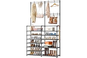 Raybee Coat Rack, 7 Tier Coat and Shoe Rack Entryway Hall Tree, Coat Stand with Shoe Storage Coat Rack Freestanding with 8 Hooks, Clothes Rack with Shelves for Hallway 11.5" D x 36" W x 73.5" H