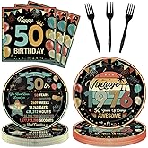 refavor Vintage 50th Birthday Plates and Napkins, 96PCS Back in 1976 Birthday Party Decorations Supplies for Women Men, Colorful Cheers to 50 Years Disposable Tableware Set Serve 24