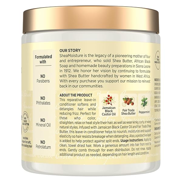 SHEAMOISTURE LEAVE IN CONDITIONER JAMAICAN BLACK CASTOR OIL CONDITIONER FOR HAIR TO SOFTEN AND DETANGLE HAIR 20 OZ