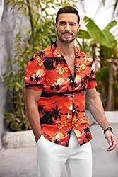COOFANDY Mens Hawaiian Shirt Short Sleeve Floral