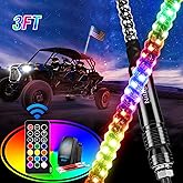 Nilight 1PC 3FT Spiral RGB Led Whip Light w/RGB Chasing/Dancing Lights RF Remote Control Lighted Antenna Whips for Can-am ATV UTV RZR Polaris Dune Buggy 4 Wheeler Offroad Jeep Truck