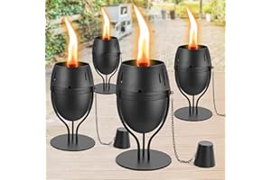 FAN-Torches 4 Pack Metal Table Top Torches, 14 oz Citronella Torches for Outside, Refillable Flame Light Torch, Decorative Tabletop Lantern for Yard, Patio, Deck, Garden, Party, Landscape