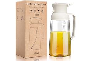 YZXODN 2 in 1 Oil Sprayer for Cooking, 2024 Olive Oil Dispenser for Kitchen, 18oz/550ml Olive Oil Sprayer Bottle, Essential Kitchen Gadgets for Air Fryer, Salad, Baking, BBQ, Frying(White,Glass)