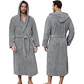 PJGGZ Men's Bathrobes with Hood, Soft Long Towel Robe for Men - Super Absorbent Quick Dry yet Warm