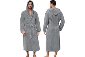 PJGGZ Men's Bathrobes with Hood, Soft Long Towel Robe for Men - Super Absorbent Quick Dry yet Warm