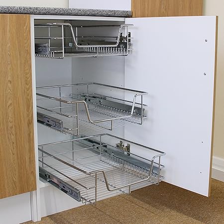 KuKoo 4 x Küchenschublade Schrankauszug Korbauszug Küchenkorb Teleskop Schublade ausziehbar und sanft schließend 43cm x 49,7c