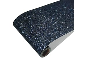 CRE8TIVE Black Blue Wallpaper Border Black Glitter Wallpaper Stick and Peel Decorative Fabric Sparkle Glitter Wall Border Self Adhesive Black Contact Paper Border for Girls Dresser Drawers 8"x80"