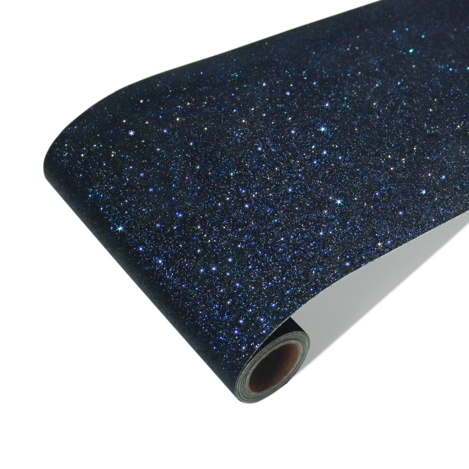 CRE8TIVE Black Blue Glitter Wallpaper 20cm x 900cm Thick Peel and Stick Wallpaper Chunky Glitter Vinyl Border Textured Contact Paper Removable Contact Paper for Bedroom Vinyl Wrap for Cabinet