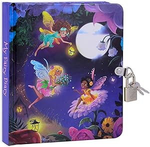 MOLLYBEE KIDS Fairy Glow in The Dark 6.25" Lock and Key Diary for Girls, 208 Lined Pages