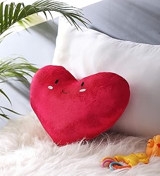 Oscar Home Shaped Pillow Heart Shape With Embroidered Face Pillow Soft Toy - Dimension: 15x13 Inches Round Plush Pillow Toy - Stuffed Pillow Material: Soft Plush Fabric, Poly-fiber Filling Cushion-Red