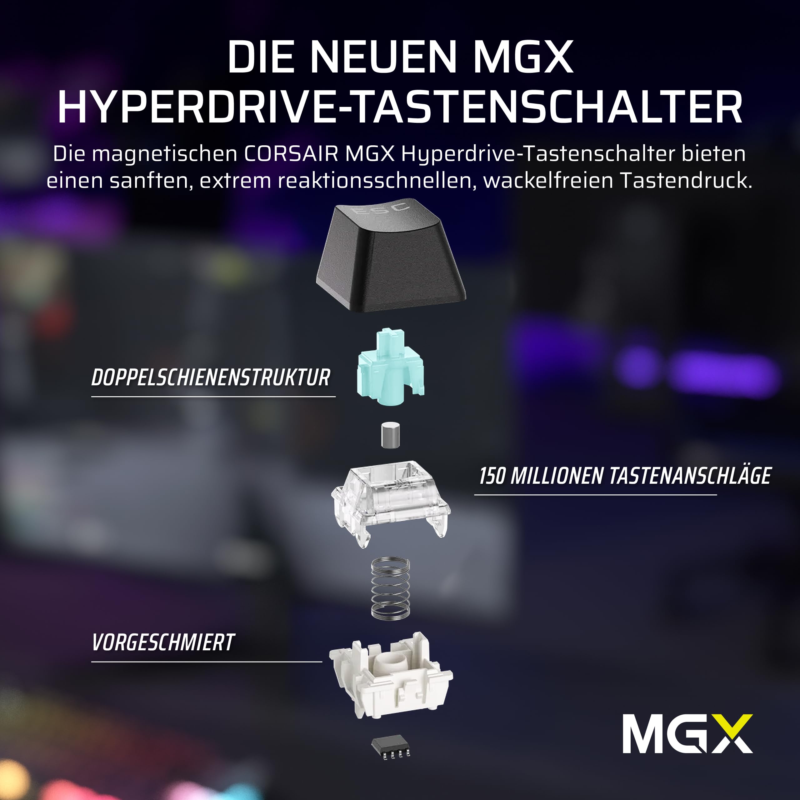 Corsair K70 PRO TKL RGB Mechanische Kabelgebundene Gaming-Tastatur – Geschmierte Hall-Effekt MGX Hyperdrive Einstellbare Schalter, Gleichzeitiger SOCD und Rapid Trigger, 8000Hz, QWERTZ – Schwarz 8