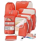 8 Set Packing Cubes for Travel, Gifts for Women Mom,Anti-Tearing Suitcase Organizer for Luggage with Shoe & Hanging Toiletry Bag,OlarHike Vacation Essentials & Accessories for Cruise Ship,Orange