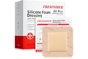 FRESINIDER Silicone Foam Dressing with Adhesive Border – Wound Dressing Bandage – Silicone Foam Pad – Pack of 20 – 4 x 4 Inches Large Waterproof Bandages – Self Adhesive Wound Care and Dressings