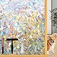 Lovepea Rainbow Window Privacy Film with Installation Tools, 3D Decorative, Stained Glass Decals, Removable, Peep-Proof, Static Cling, Heat Control, UV Protection (17.5 x 78.7 Inch)