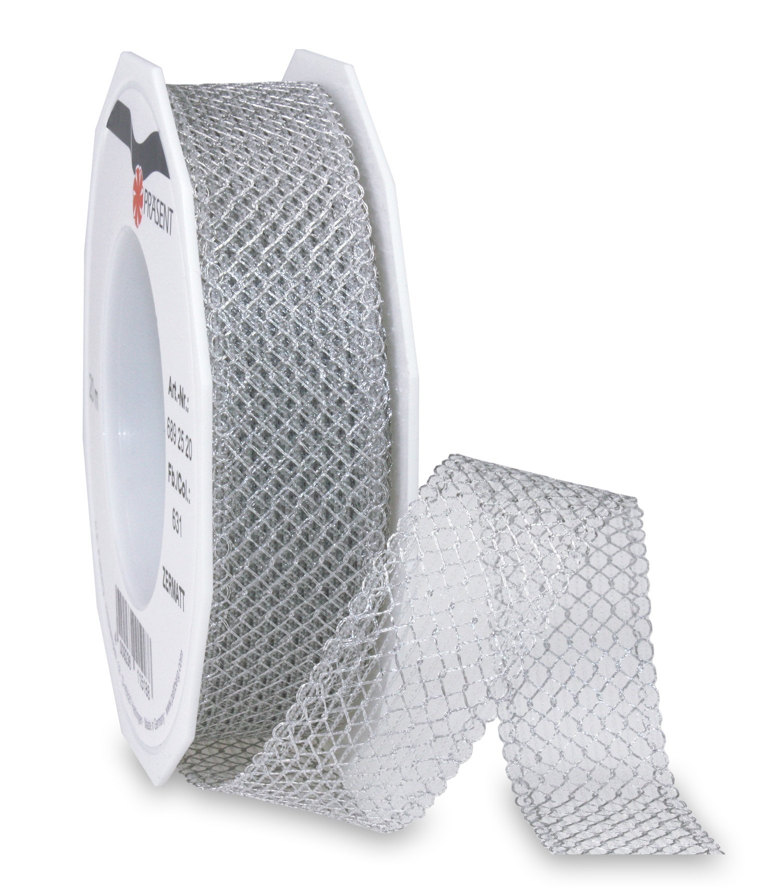 Präsent - Zermatt Metallic tulle Ribbon Silver 20-m-Roll 25 mm width — image 1