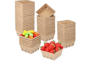 MEKUEEEX 60 Pack Pulp Fiber Berry Basket, Molded Containers Vented for Strawberry Blueberry Raspberry Grape Cherry, Small Farmer Market Produce Basket Containers ﻿