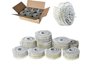 TINVHY 1-1/2Inch x 0.092Inch Collated Wire Coil Siding Nails, 15-Degree Full Round-Head, Ring Shank, Hot-Dipped Galvanized, 3600 Count