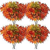 SATINIOR 16 Pcs Thanksgiving Artificial Maple Leaves Branches Thanksgiving Decorations for Home Fall Leaves Stems Fall Fake Maple Shrubs Faux Branches for Home Table Vase Autumn Party Decor