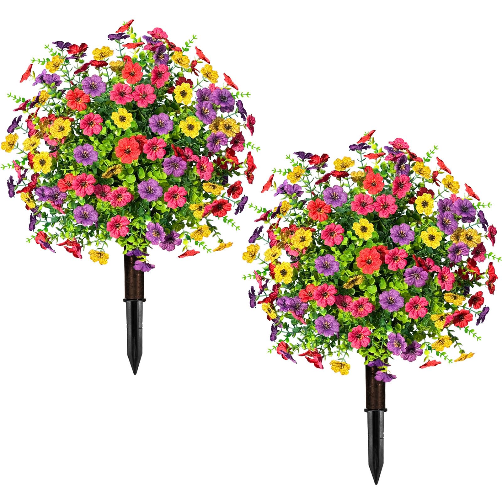 Photo 1 of 2 Pack 23.6" Artificial Boxwood Topiary Ball Trees with Ground Spike, Faux Outdoor Shrubs & Bushes for Front Yard Decor