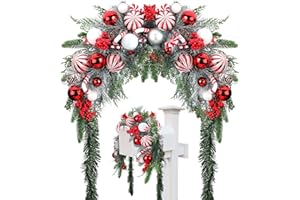 Liliful Christmas Mailbox Swag Red Green White 88 Inch Xmas Mailbox Swag Traditional Artificial Christmas Decorations for Home Indoor Outdoor Decorations