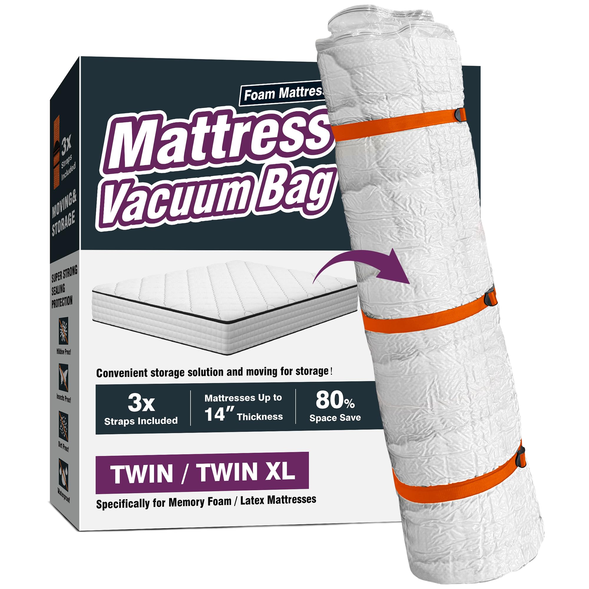 Photo 1 of Vacuum Mattress Bag for Memory Foam and Latex with Band, Ideal for Convenient Moving, Storage and Transportation (Twin/Twin-XL)