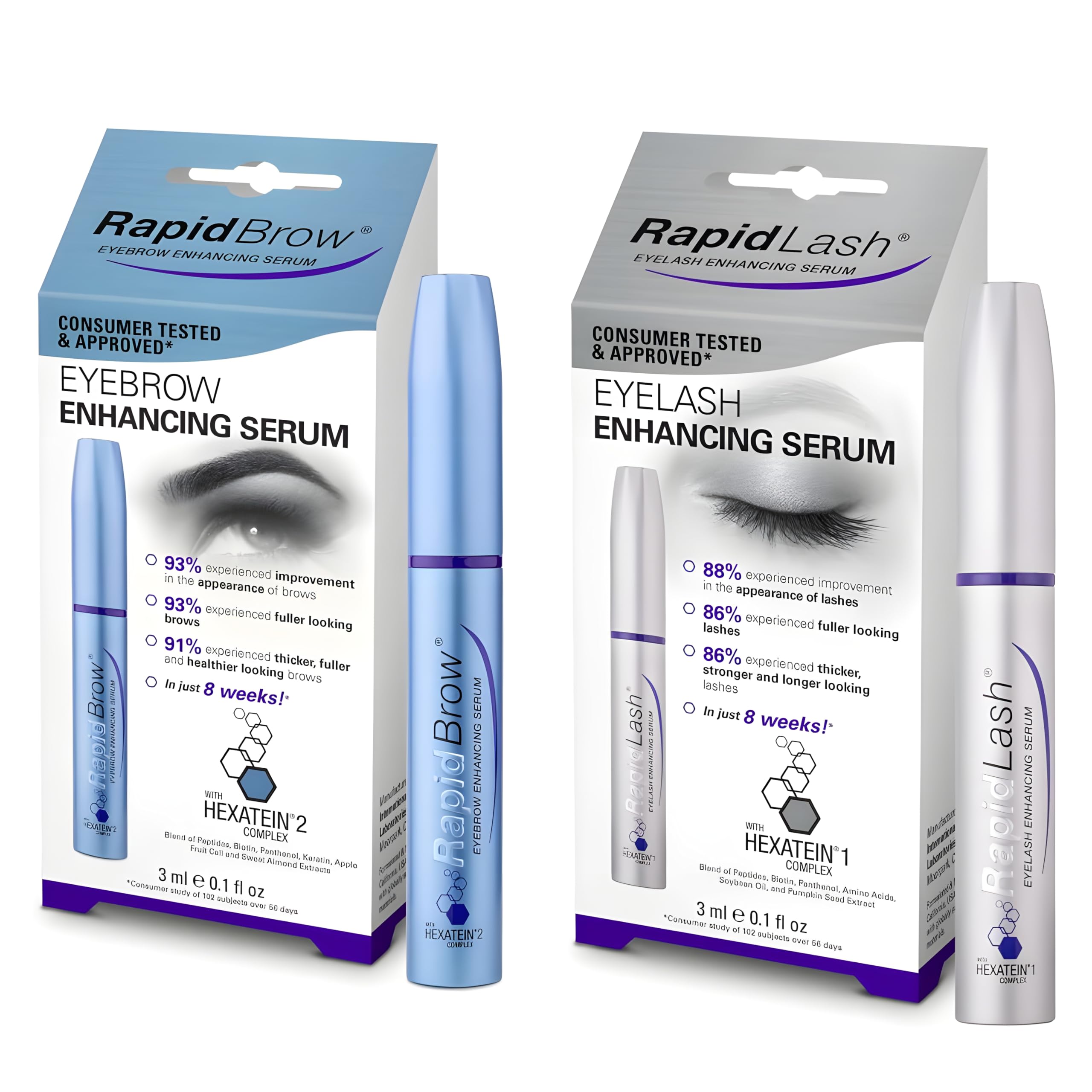 RapidLash Bundle - 1 x RapidBrow Eyebrow Enhancing Serum & 1 x RapidLash Eyelash Enhancing Serum, 3 ml (Pack of 2)