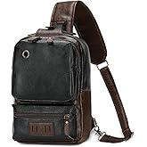 SUIKIHUM Vintage PU Leather Sling Backpack for Men, Crossbody Bag, Adjustable Shoulder Strap (Black)