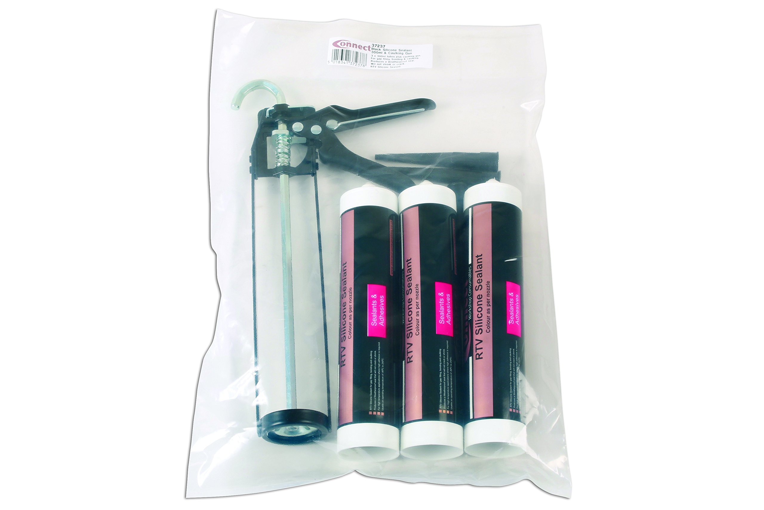 Connect 37237 Black Silicone Sealant 300ml & Caulking Gun
