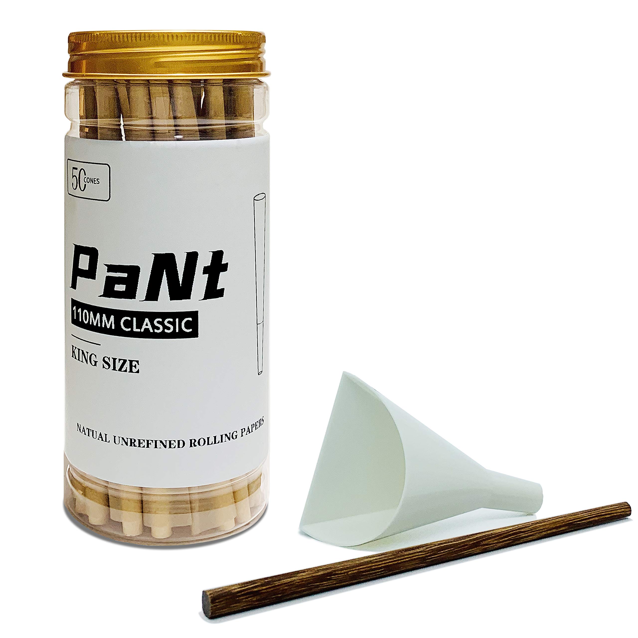 PaNt | 50 Pack | 110mm pre-Rolled Cones King Size | Natural Cones Rolling Papers with Tips & Funnel Loader & poking Stick