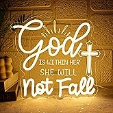 Folkive God Is Within Her Neon Sign for Wall Decor Dimmable Christian Led Sign for Bedroom Inspirational Neon Light for Church Home Party Christams Decoration Religious Gift