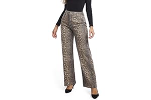 ETTELO Women's Jeans Straight Leg Casual High Waisted Stretch Trendy Leopard Pull On Jeans for Women