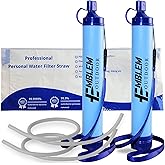 Portable Water Filter Straw for Emergencies and Survival. Emergency Water Filtration to Purify Water When Camping, Hiking, or During a Disaster. Personal Water Filter and Purifier for Travel (2 Pack)