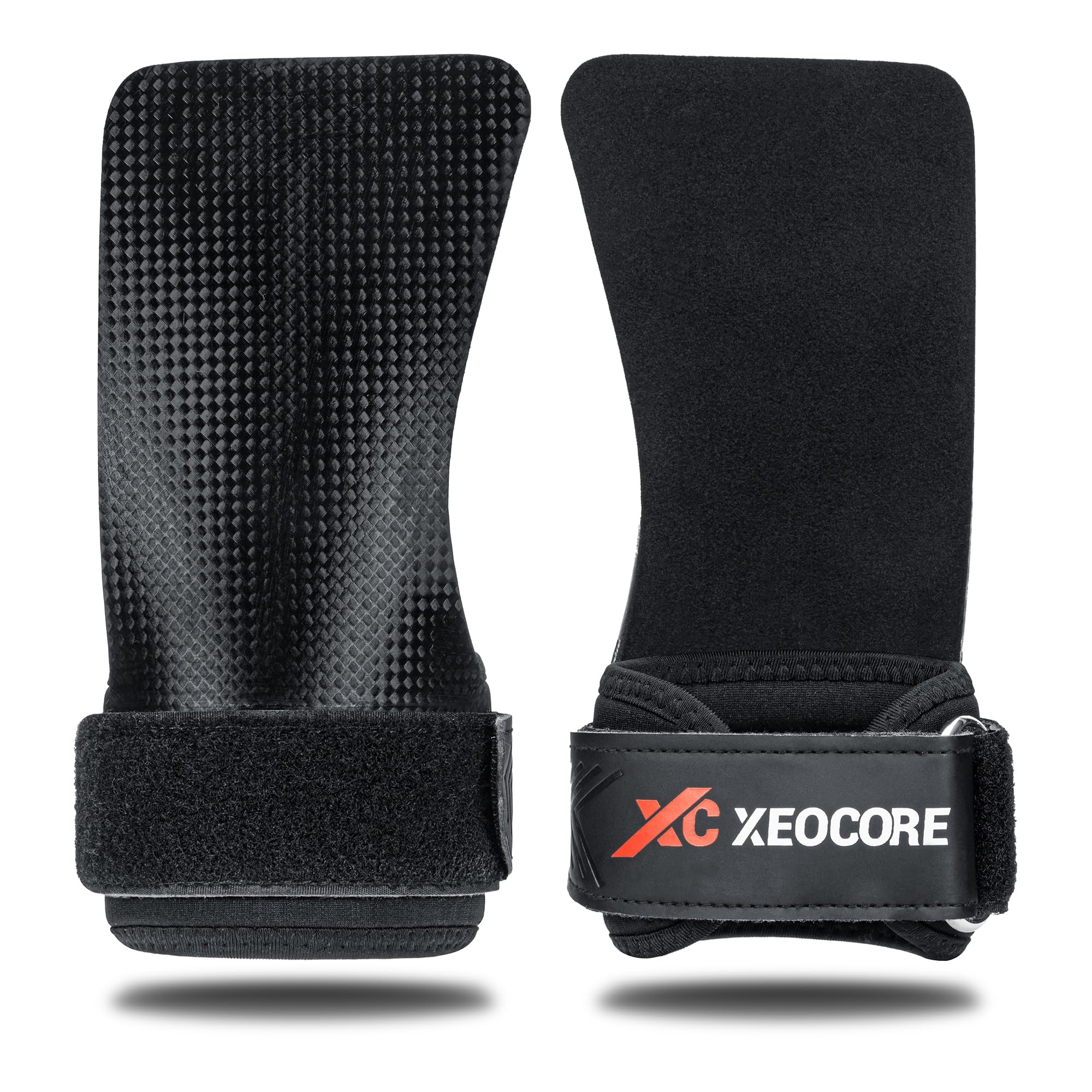 XeoCore Pro Chalkless Hand Grips, Cross Fit Grips, Pull Up Grips, Weightlifting Grips, Gymnastics Grips. Protects Against Tears & Blisters. Premium Enhanced Grip - Comfortable Wrist Support (L)
