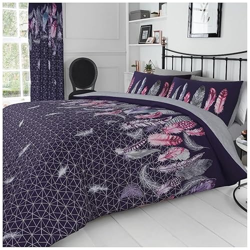 GC GAVENO CAVAILIA Easy Care Duvet Cover Printed Quilt Set Reversible Bedding, King, Purple