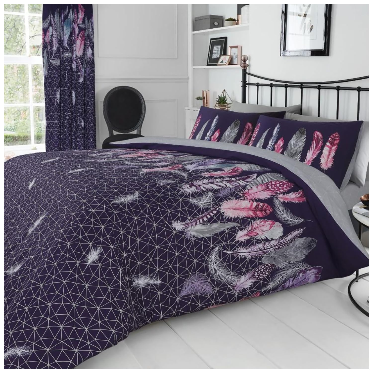 GC GAVENO CAVAILIA Feather Bedding Sets Purple, Reversible Duvet Cover, Warm Cosy Bed Covers, Double Quilt Set, Purple (699927)