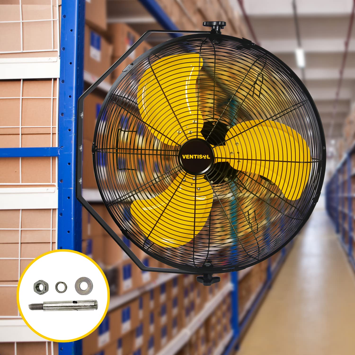 VENTISOL 4,000 CFM Wall Mounted Fan 18 Inch High Velocity Metal Fan Commercial Industrial Shop Wall Fan with 3 Speed,Wall-Mount Fan with Adjustable Tilt for Commercial,Residential