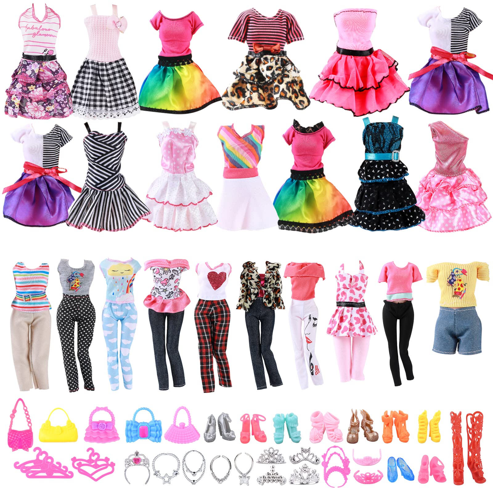 Vicloon 43 PCS Doll Clothes and Accessories Set, 5 Party Dresses + 3 Sets (Top + Pants) + 10 Pairs of Shoes+ 12 Accessories+5 Hangers + 5 Bags for 11.5 Inch Girl Doll (Random Style) — image 1