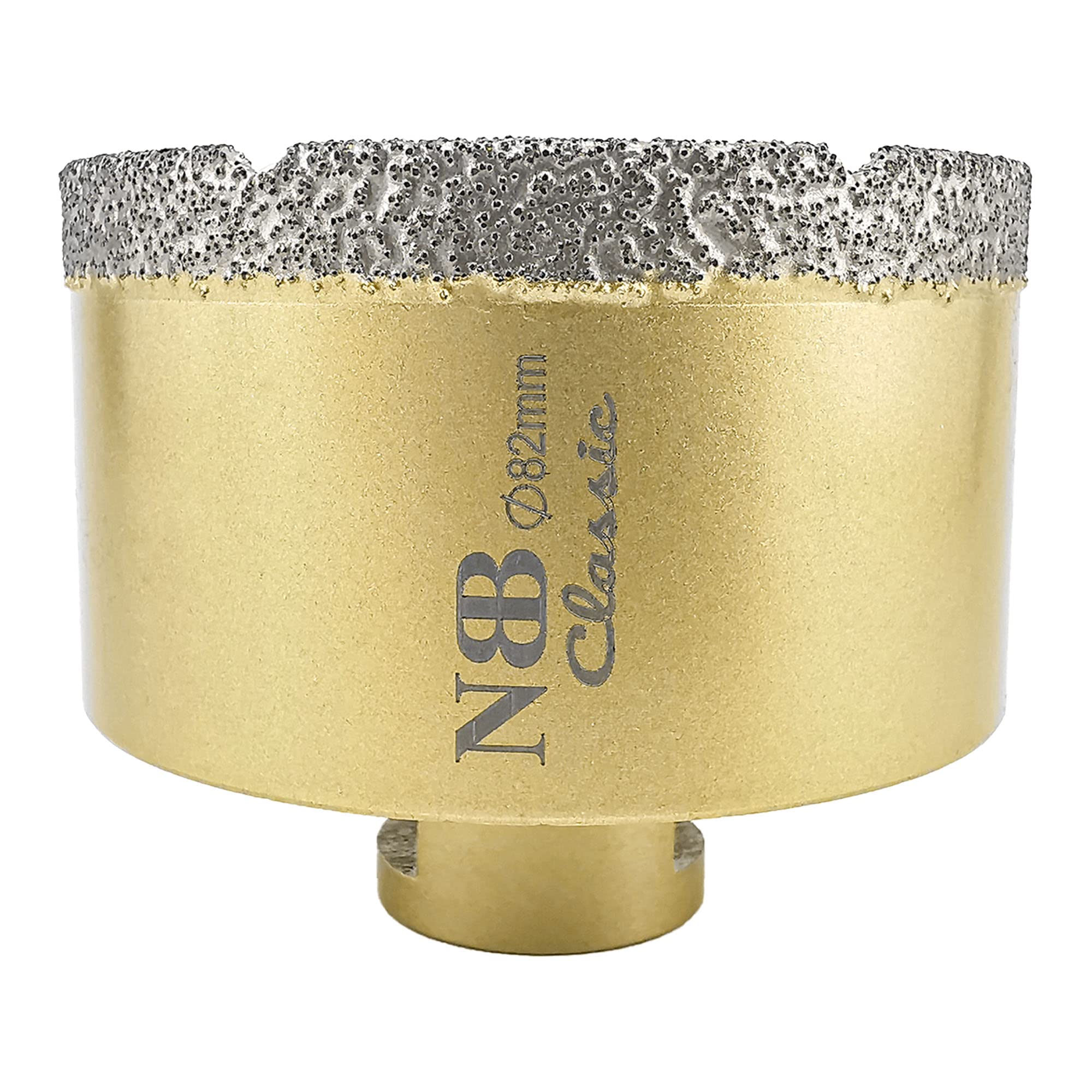 NBB brazed diamond hole saw with M14, Classic Golden type, diamond drill bit for dry or wet drilling professionally on hard porcelain, ceramic, tile, granite, marble, for angle grinder (1, 82mm) — image 1