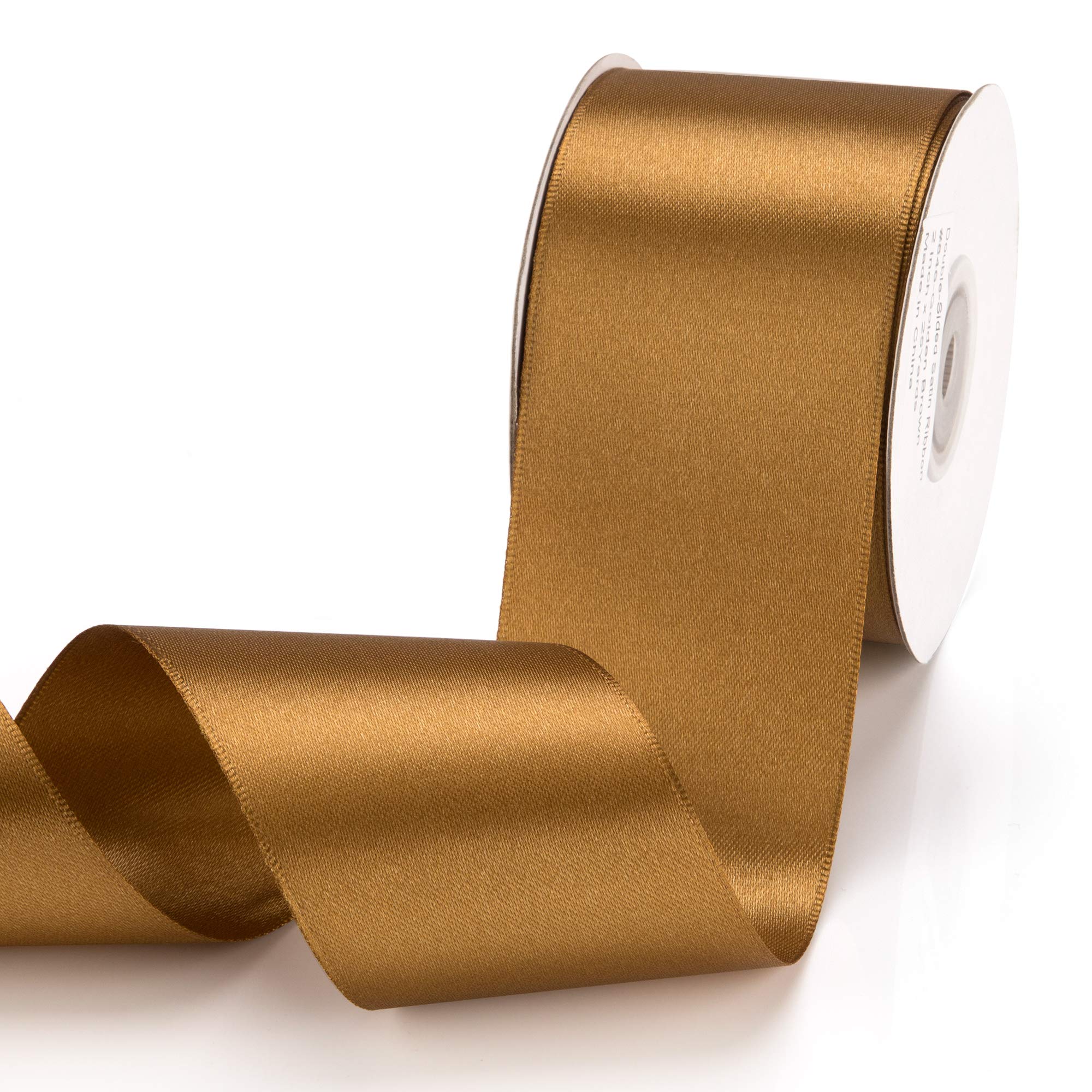 IHKFILAN Satin Ribbon in Golden Brown (50 mm x 22.86 m) Matt Shiny Gift Ribbon for Decorating & Crafts, Weddings