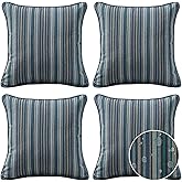 Sunbrella Decorative Outdoor Water Repellent Throw Pillows with Inserts, Set of 4, 18" x18" Pillows for Patio, Backyard, Bed, Couch, and Patio Furniture, Troupe Dock