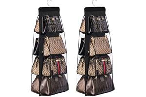 Lirex 2-Pack Handbag Hanging Purse Organizer for Closet, 8 Pocket Handbag Storage Organizer Hanger Oxford Cloth Closet Organizer for Family Closet Bedroom, Foldable and Universal Fit, Black