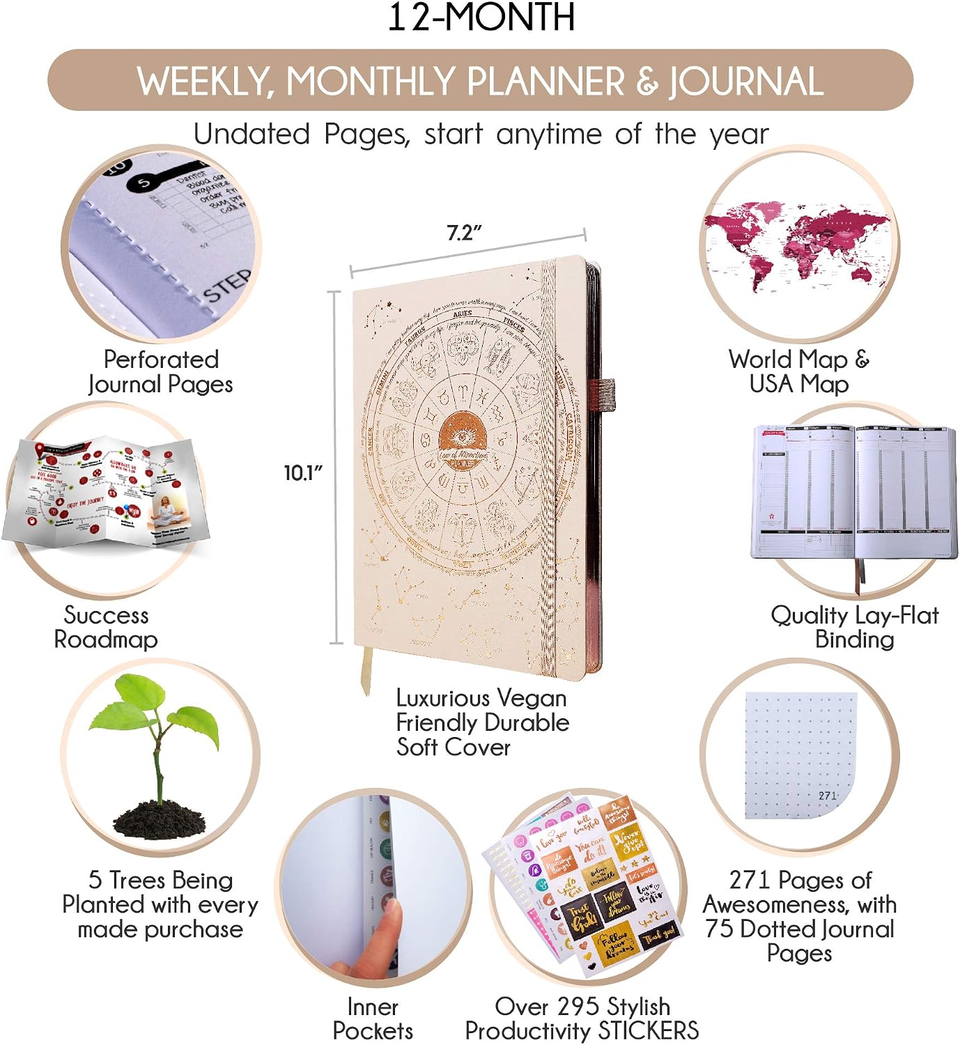 Freedom Mastery - Weekly & Monthly Planner, VANILLA ASTRO, B5 (Undated) 7.2" x 10.1" - Image 3