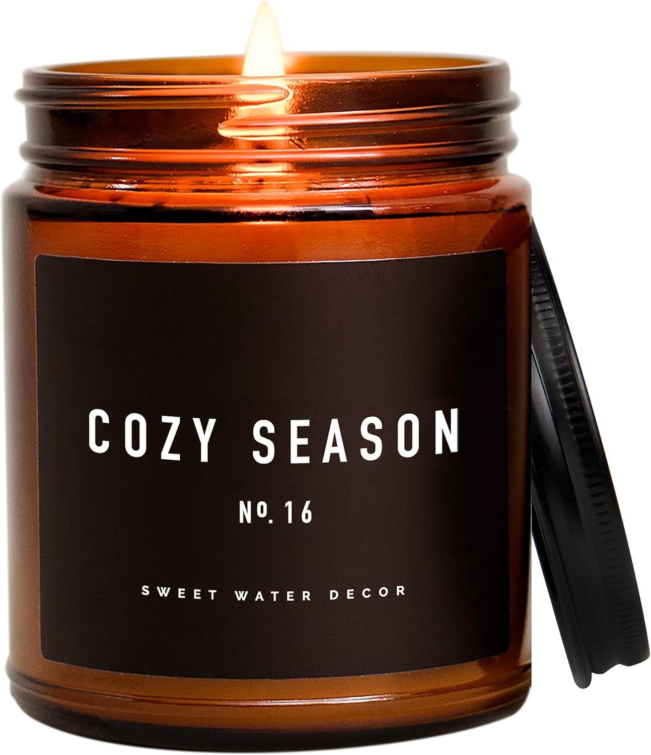 Candles & Holders - Sweet Water Decor Cozy Season Candle | Woods, Warm Spice, and Citrus Autumn Scented Soy Candles for Home | 9oz Amber Jar, 40 Hour Burn Time, Made in the USA