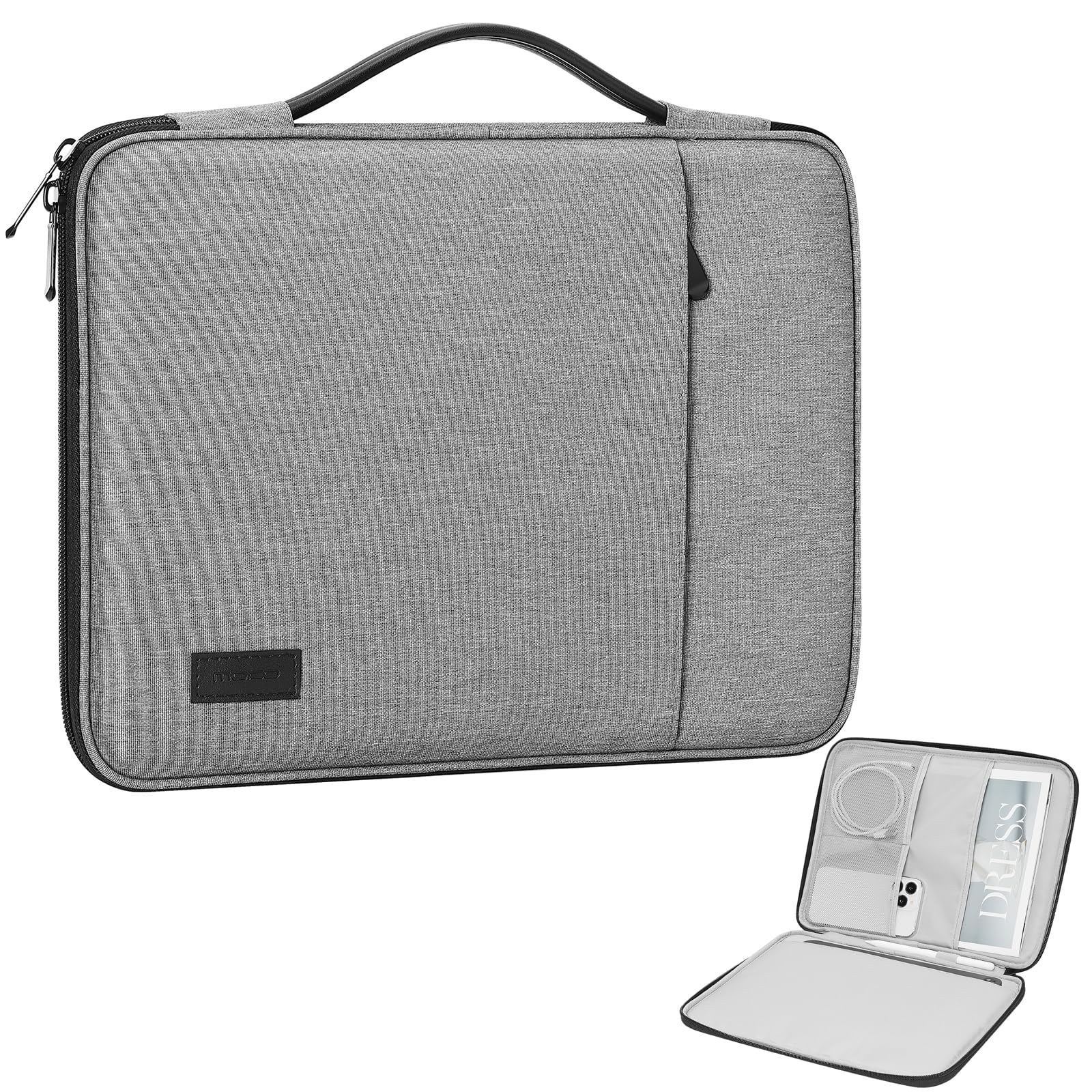 MoKo 9-11 Inch Tablet Sleeve, Fits New iPad Air/Pro 11 inch 2024, iPad Air 5/4th 10.9, iPad 10th 10.9, iPad Pro 11 Inch, Protective Polyester Bag Carrying Case with Double Pocket, Black & Gray